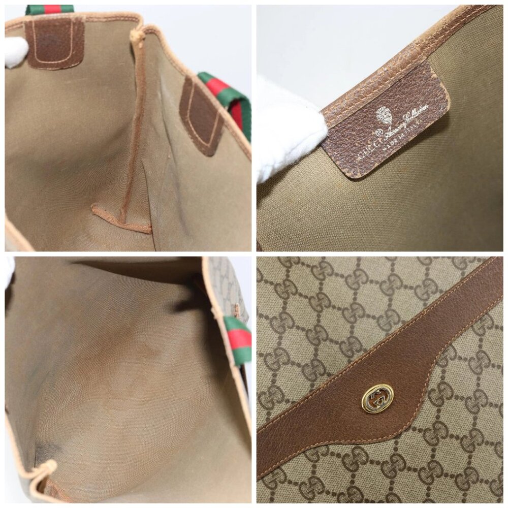 GUCCI GG Supreme Web Sherry Line Tote Bag PVC Beige Red 89 02 003 Auth ep12439 - Picture 15 of 15